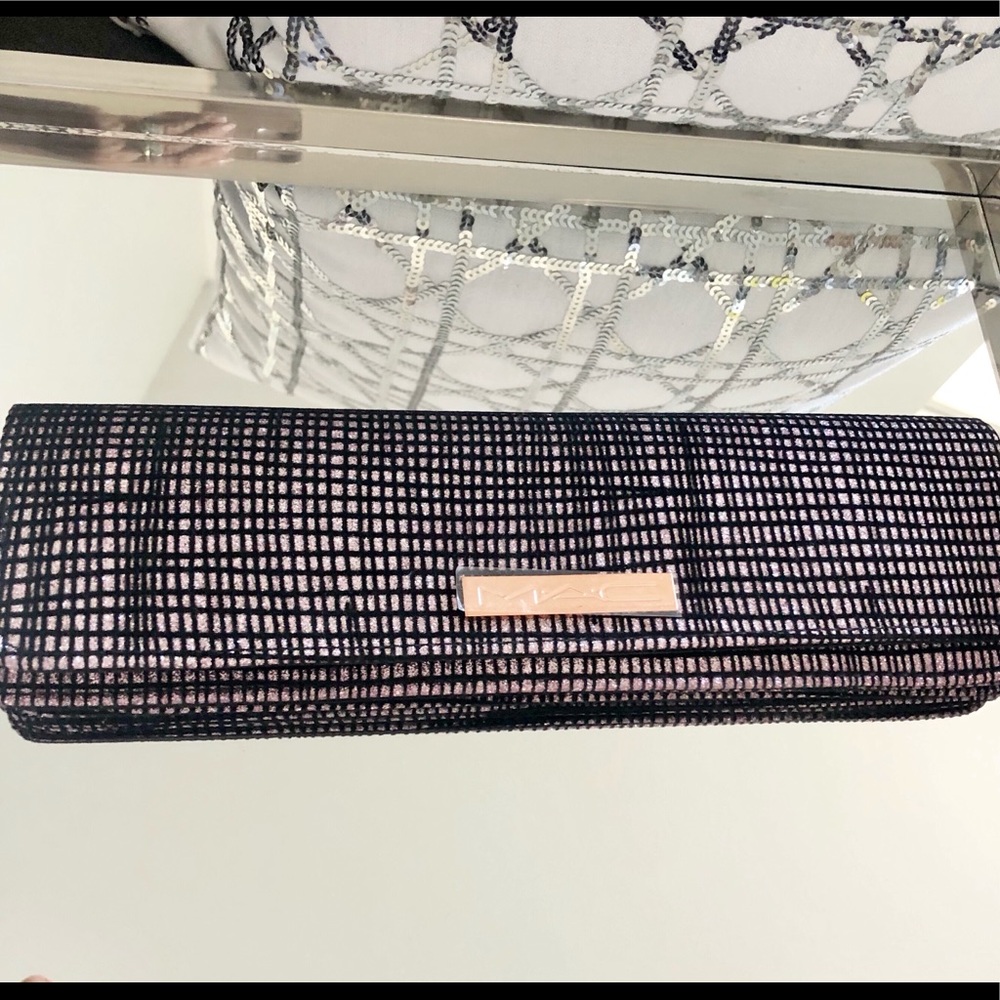 NEW MAC Rose Gold & Black Sparkle Cosmetic Bag With Gold MAC Logo